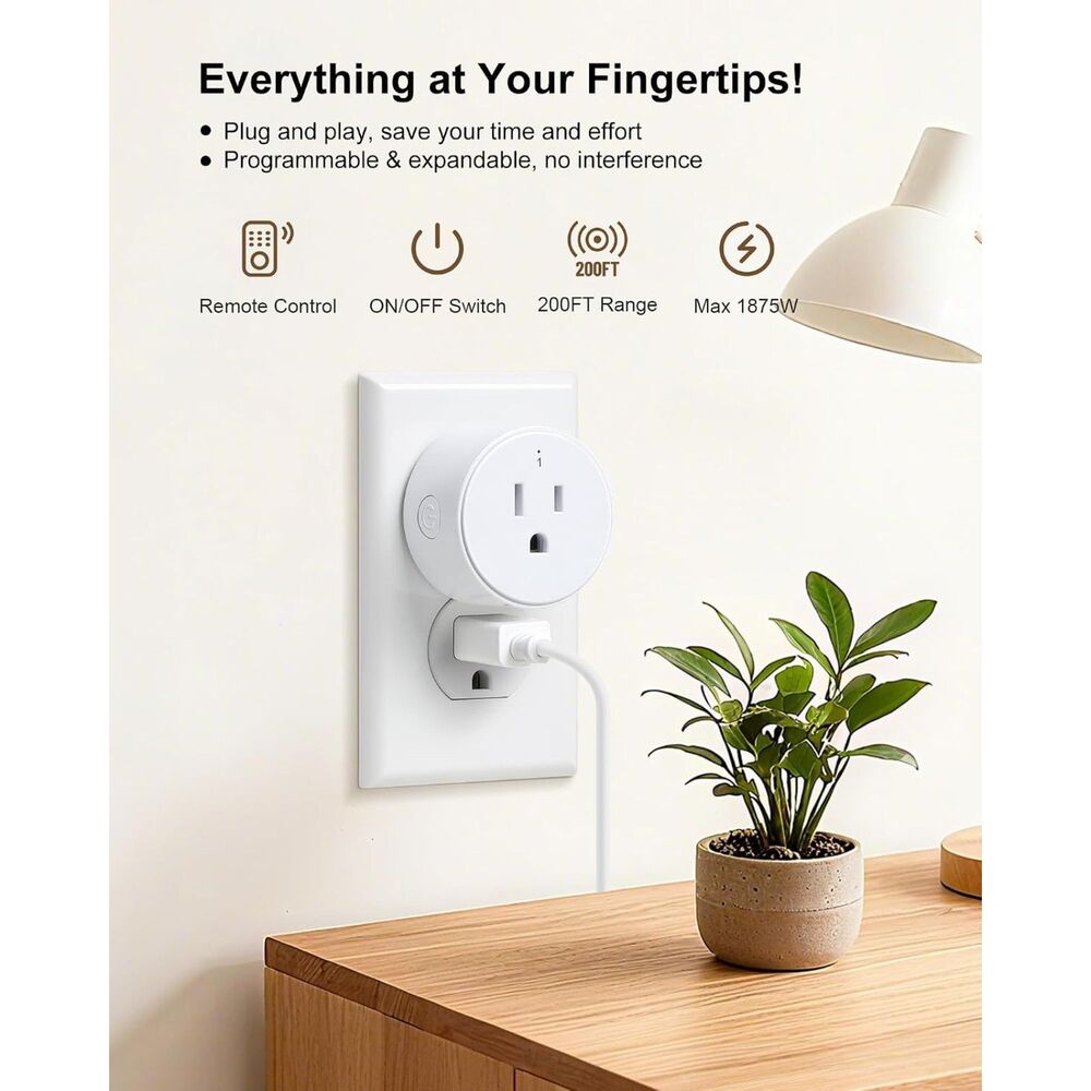 Mini Round Remote Control Outlet Plug 200FT Range Preprogrammed Smart Home - Picture 4 of 6